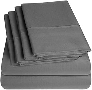 Sweet Home Collection 6 Piece Bed Sheets 1500 Thread Count Fine Microfiber Deep Pocket Set-Extra Pillow Cases, Value, Queen, Gray