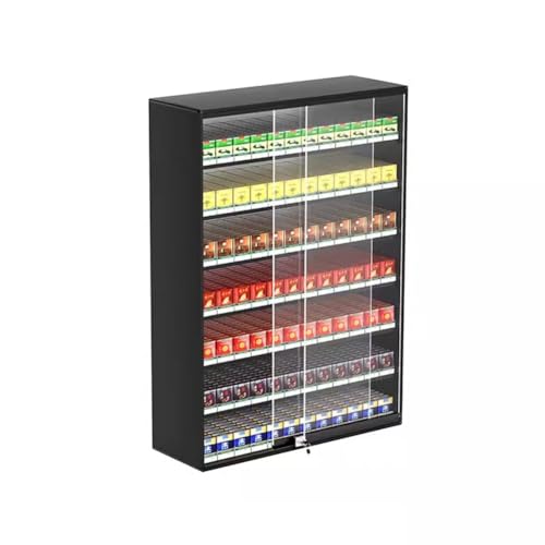 Cigarette Showcases Rack, Wall Mounted Cigarette Case Shelf, Cigarette Display Holder, Sliding Door With Lock Cigarette Display Cabinet, Automatic Cigarette Pusher (Color : Black, Size : 7