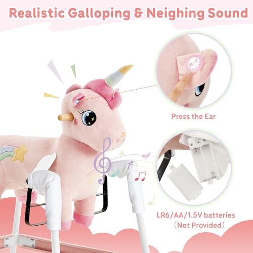 Image of FUNLIO Unicorn Spring Rocking Horse for Kids 3-6, Rainbow Fairy Ride on Horse with Covered Spring & Sturdy Frame, Neighing & Galloping Sound for Pretend Play, Horse Toys Gift, CPC & CE Certified-Pink