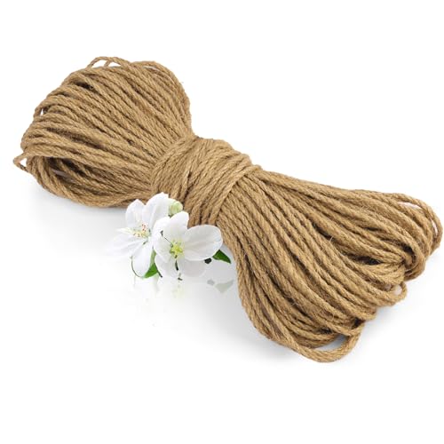 vsshe Cuerda de Yute Natural, 4 mm x 50 m, Resistente al desgarro, de sisal para Gatos, de cáñamo de Fibra Natural Resistente para rascadores, jardín, Bricolaje, decoración, Atado y Camping