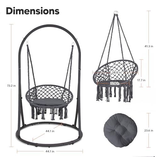 Image of SUNCREAT Indoor Hammock Swing Chair with Stand, Hanging Chair Outdoor with Stand, 330 lbs Capacity, Patented, Grey