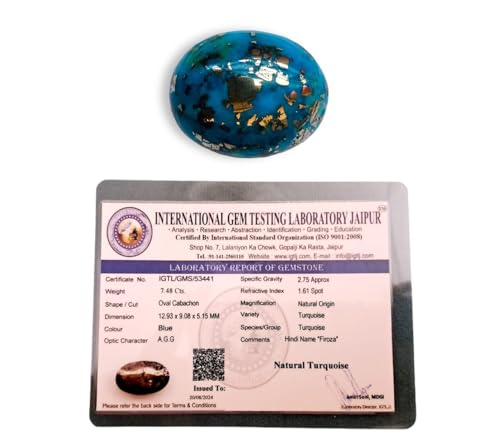 IGL Natural Firoza Double Polished Feroza/Turquoise Certified Gemstones - Attracts Prosperity & Financial Opportunities | For Ring and Pendants - for Men & Women - 25.94 Carats