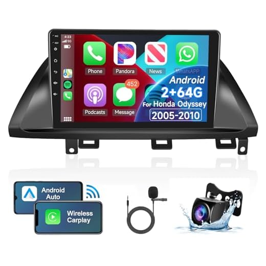 2 + 64 G para Honda Odyssey 2005-2010 Android rádio estéreo para carro, sem fio, Apple Carplay, Android Auto 10,1 polegadas, Bluetooth, receptor de áudio veicular, suporta GPS WiFi, câmera de backup