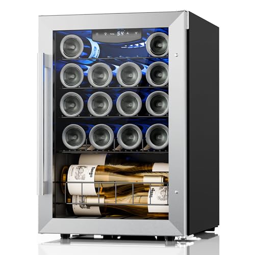 Yeego YEG-WSJC62 Wine Fridge Cooler, 20 Bottle 38-65℉ Wine Refrigerator Glass Door, Freestanding Under Counter Shallow Depth Wine Cooler W/Single Temp cover