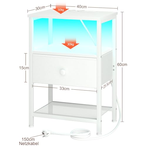 AMHANCIBLE Nachttisch, Beistelltisch mit Ladestation und LED-Leuchten – Ansicht 5