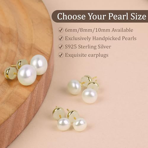 Natural Freshwater Cultured Pearl Stud Earrings, AAAA+Handpicked, Sterling Silver 18K Gold Plated Hypoallergenic Earring Studs Jewelry For Women3