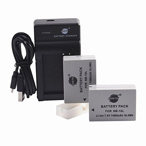 DSTE NB-10L Li-Ion Batería (2 Paquetes) Traje y Cargador Micro USB para Canon PowerShot G1 X, G3 X, G15, G16, SX40 HS, SX50 HS,SX60 HS