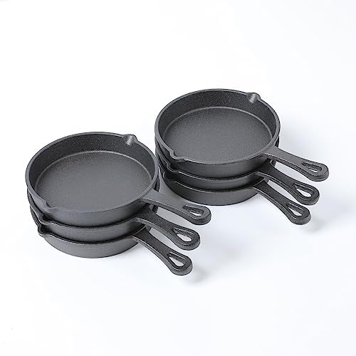 HAWOK Cast Iron Miniture Skillet, mini server, Balck Round Mini pan DIA 5.3inch Pack of 6…