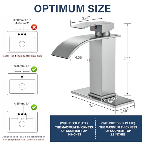NeierThodore Bathroom Sink Faucets with Drain Assembly with Overflow and Supply Line Commercial Single Handle One Hole Waterfall Faucet Deck Mounted Brushed Nickel by NeierThodore - Image 6