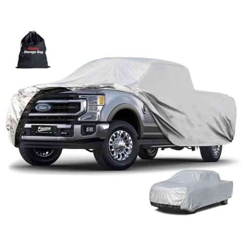 Kayme Full Size Truck Cover Waterproof All Weather, Heavy Duty Outdoor Large Pickup Cover Sun Rain Uv Protection, Universal Fit Ford F250 F350 RAM 250