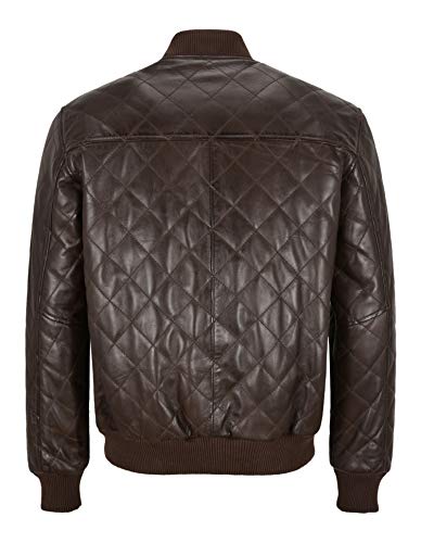 Mens 70s Bomber Leather Jacket Brown Quilted Street Inspired Retro Jacket 275-D2