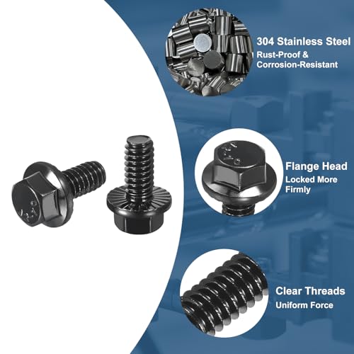 Image of uxcell 15Pcs 1 /4-20 x 1 /2 inch Flanged Hex Head Bolts, 304 Stainless Steel Flange Hexagon Screws, Flange Hex Drive Screws 5.8 Grade for Machinery Industry Home Appliances, Black