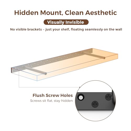Floating Shelf Bracket Kit (No Router Needed) with Drill Guide Jig – Fits 1"–4" Thick Shelves – Heavy Duty 150lbs Capacity – Galvanized Steel with Countersunk Holes for Flush Mount(18″X6″X1″) - image 8
