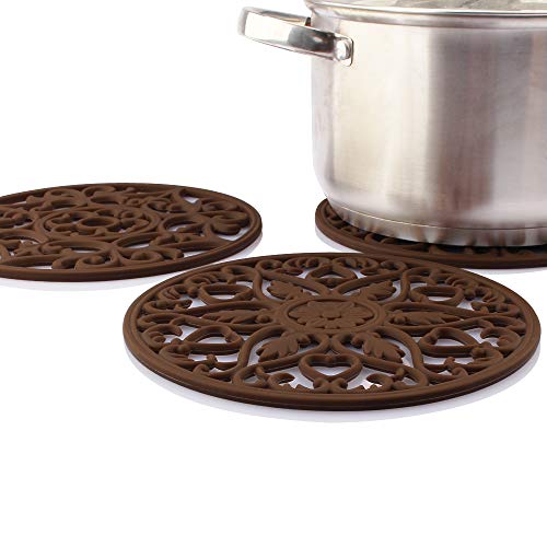 Silicone Trivet Me.fan 3 Set Silicone Trivet Mat - Multi-Use Intricately Carved Insulated Flexible Durable Non Slip Coasters (Coffee) #TOP2