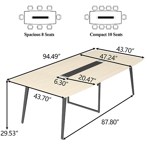 Loomie 8FT Conference Table, 94.49" L x 47.24" W x 29.53" H Meeting Seminar Table with Grommet, Large Boat Shaped Computer Desk, Boardroom Desk for Office Meeting Conference Room
