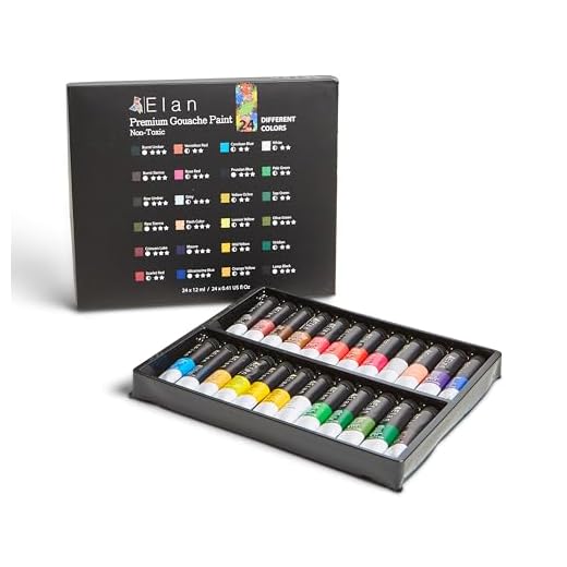 Elan Set Pintura Gouache, 24 Tubos de Gouache 12ml, Gouache Pintura Para Tela, Gouache Set de Pintura Profesional Adultos, Kit Pinturas Para Lienzo