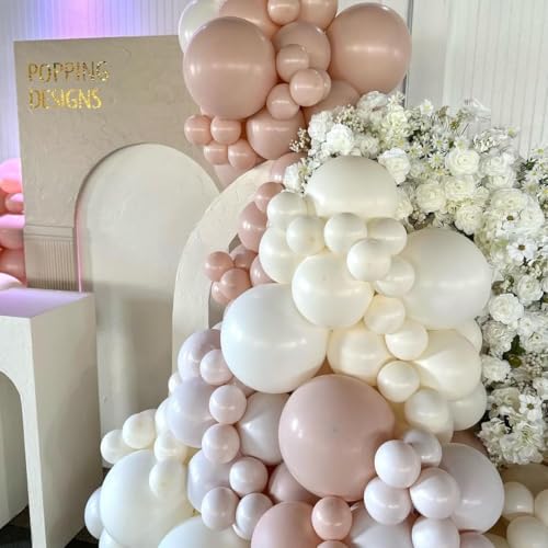 Image of Pastel Pink and White Balloons, 12 Inch 35PCS Light Baby Pink Beige Cream White with Clear Latex Balloon for Girls Birthday Bachelorette Party Bridal Baby Shower Winter Party Decorations Supplies