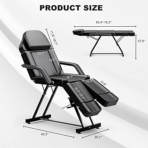 Icoget Tattoo Chair For Client W/Extend Split Legs And Headrest - Facial Esthetician Bed For Spa Massage Lash Microblading - Thickened Cushion Tattoo Table - Black #TOP6