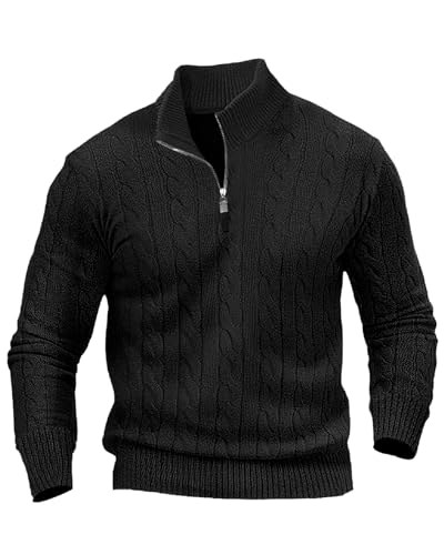 LAOARA Strickpullover Herren Pullover Rollkragenpullover Pulli Sweater Arbeitspullover Half Zip Winterpullover Schwarz 3XL