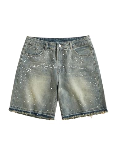 VIPWOLF Men's Jorts Y2k Sparkly Rhinestone Jean Shorts Summer Cruise