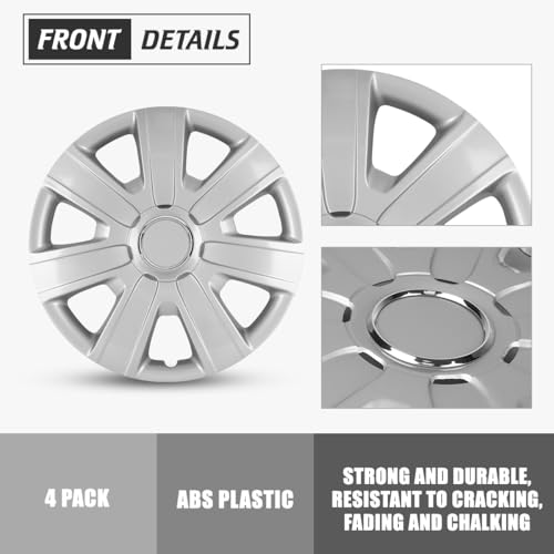 I1MOTOR Hubcaps 14", Wheel Rim Cover Universal R14 Hub Caps, Snap On Car Pickup Truck SUV, Wheel Covers, PP Material, 4 Pack, Lacquer
