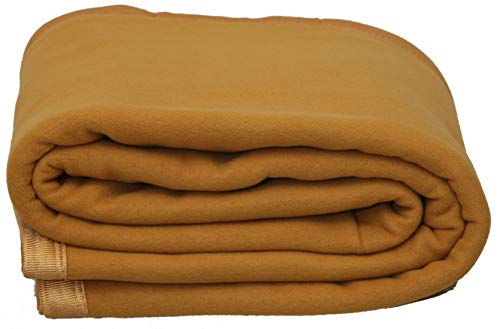 Image of Modern Check All Season Polar Fleece Double Bed Blanket, 90x90 Inches - Camel