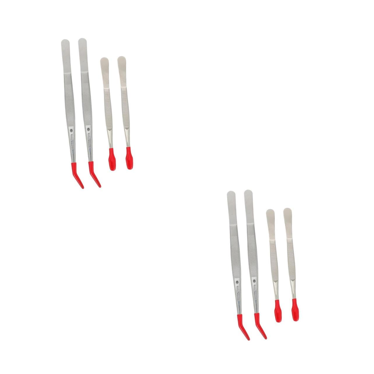 FRCOLOR 2 Set Pinzette Acciaio Inossidabile Con Design Ad Elbow E Punta Larga Utensili Leggeri E Pratici Per Casa Per Catturare E Facilità Uso 4 Pezzi*2