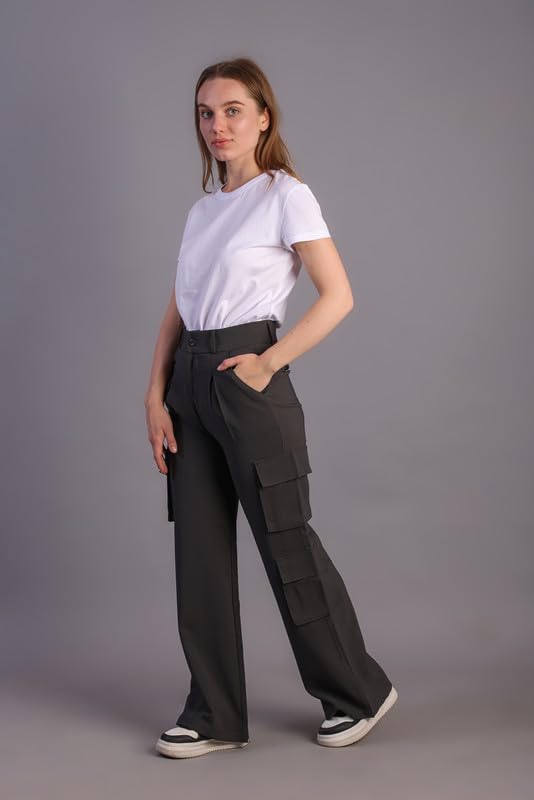 Image of HIGH Buy Women Korean 5 Pocket Cargo Comfort and Styles Baggy Super Lycra Pants for Women and Girls - Perfect High Waist Trousers for Women