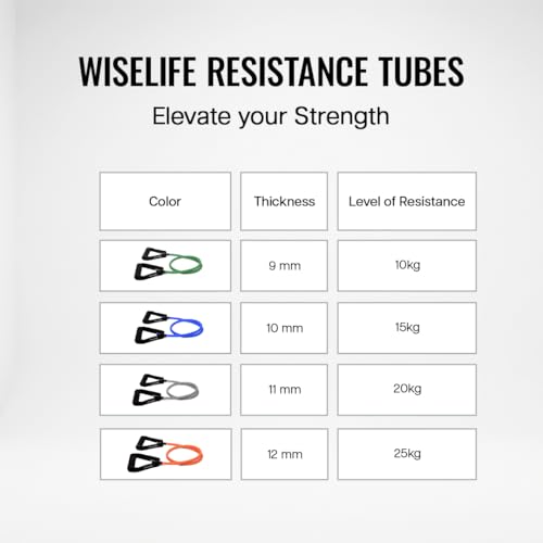 Image of Wiselife Multi-Level Resistance Tube Band Set with Sturdy Foam Handles, Door Anchors, Ankle Strap & Carrying Bag for Exercise, Stretching, Home Gym & Strength | Full Body Workout Upto 150 lbs
