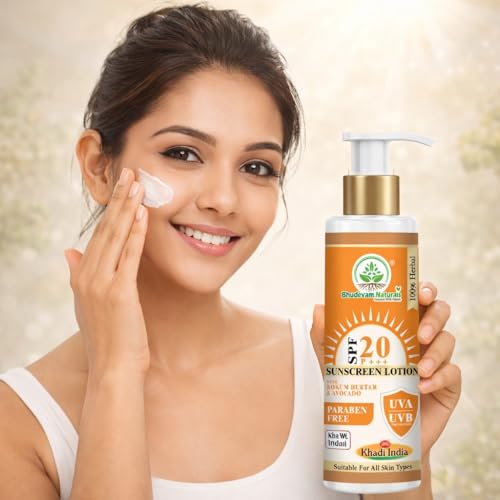Image of Khadi Sunscreen Lotion SPF 20 with Kokum Butter & Avocado | Protects from Sun Damage & Pigmentation | For Normal, Dry & Sensitive Skin - 100ML