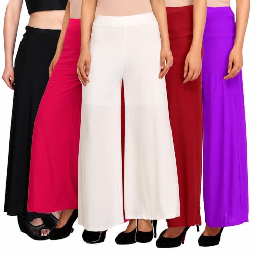 Image of Pixie Stylish Casual Wear MalaiPant Palazzo Combo Pack of 5 - Free Size