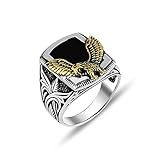 Gemstone : ónix Anillo de piedra de ónix, anillo de águila para hombre, anillo con figura de águila de plata, anillo de estilo otomano, anillo de plata de ley 925 quilates, regalo para Him, Plateado