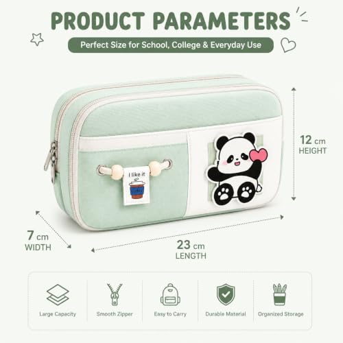 Image of FINEMOE Kawaii Pencil Pouch for Girls & Boys, Cute Green School Pencil Case, 10 Layer Large Capacity Stationery Organizer with Zipper, Aesthetic Storage Bag for Kids, Return Gifts (Green)