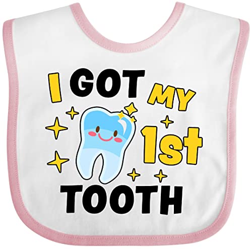 inktastic I Got My 1st Tooth with Cute Tooth Baby Baby Bib White and Pink 33730