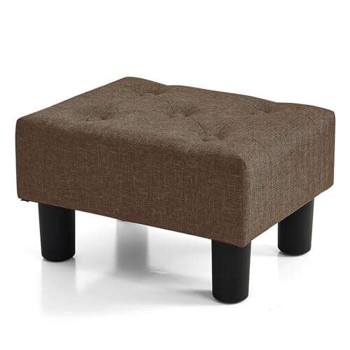BRIAN & DANY Small Foot Stool, Linen Foot Stools with Legs, Stable Small Footstool for Living Room, Dark Brown
