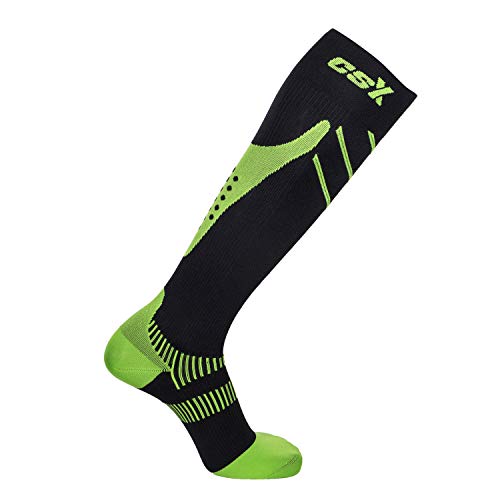 Image of CSX Compression Socks for Men and Women, Knee High, Recovery Support, Athletic Sport Fit, Green on Black, Small (15-20 mmHg)