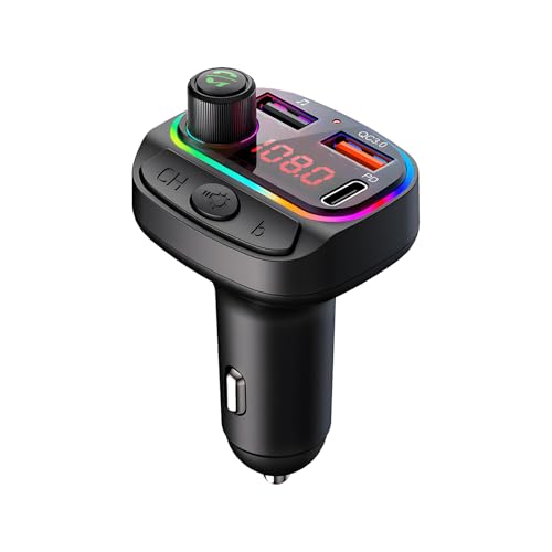 QUMOX Transmetteur FM Bluetooth 5.0 pour Voiture avec Charge Rapide QC3.0 & PD, Éclairage RGB, Appels Mains Libres, Lecteur USB/TF, Compatible iPhone Samsung...