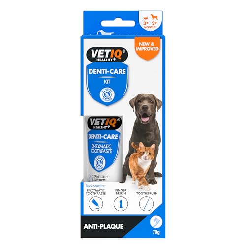 VETIQ Denti-Care Kit for Dogs 2+ Months & Cats 3+ Months Contains a Enzymatic Toothpaste to Help Fight Tartar & Reduce Dental Plaque, a Bamboo Toothbrush & a Silicone Finger Sleeve, 70 g (Pack of 1)