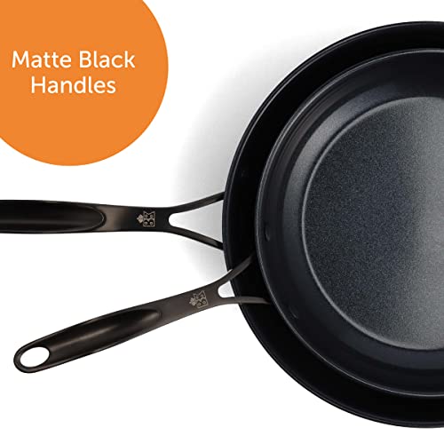 BK Ceramic Black Stainless Steel Frying Pan Skillet Set with PFAS-Free Ceramic Non-Stick Coating, 24cm and 28cm, Induction, Dishwasher Safe, Oven Safe, Silver & Black - Image 4