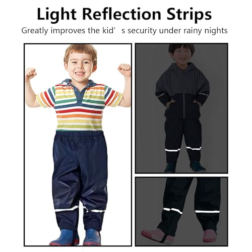 Image of Unisex Kids Rain Pants,Toddler Waterproof and Windproof Rain Trousers Over Pants,Mud Dirty Proof for Girls Boys 98-134