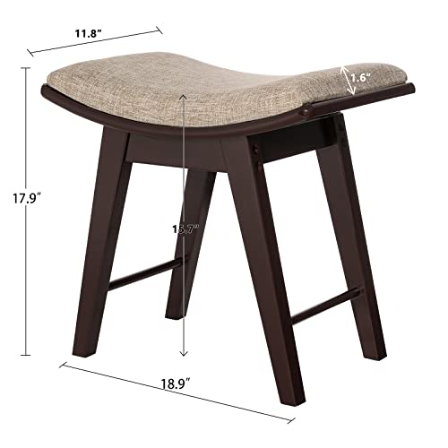 Iwell Vanity Stool With Rubberwood Legs, Vanity Bench, Vanity Seat With Padded Cushion, Capacity 330Lb, Makeup Dressing Stool For Bedroom, Brown #TOP2