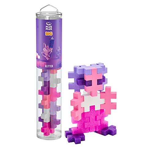 PLUS PLUS Big â€“ 15 Piece Glitter Mix â€“ Construction Building Stem/Steam Toy, Interlocking Large Puzzle Blocks for Toddlers and Preschool, Open Play Tube