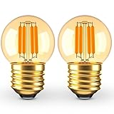 Grensk 3 Watt Dimmable Low Wattage LED Bulbs Equivalent to 25 Watt Light Bulbs,E26 Standard Base G40 Small Globe Light Bulbs,2200K Warm Light for Bedroom Study Lighting,Amber Glass,110V,2PCS