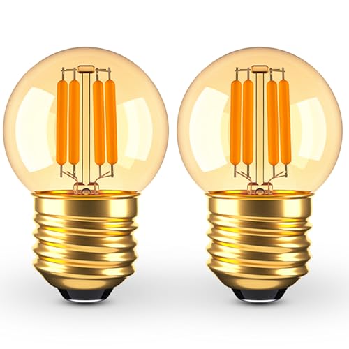 Grensk 3 Watt Dimmable Low Wattage LED Bulbs Equivalent to 25 Watt Light Bulbs,E26 Standard Base G40 Small Globe Light Bulbs,2200K Warm Light for Bedroom Study Lighting,Amber Glass,110V,2PCS