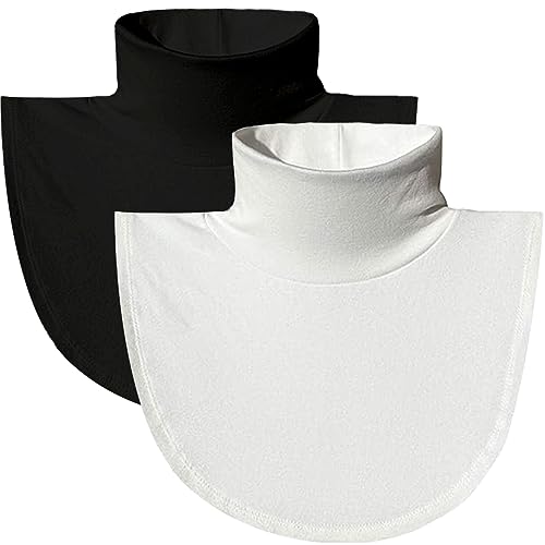 NLAND Cuello Falso de Punto Mujer Cuello Falso Desmontable Cálido Invierno Cuello de Tortuga Dickey Calentador de Cuello (Negro+Blanco)
