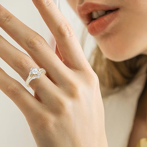 SISGEM 10K 14K 18K Yellow Gold Wedding Ring for Women,Split Shank Pave Set 1.5 Carat(cttw) Moissanite Engagement Ring With Engraved Name,Wedding Anniversary for Her3