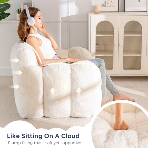 Image of MAXYOYO Bean Bag Chair, Cloud Shaped Bean Bag Sofa for Adults, Soft Stuffed Lazy Floor Sofa with Supportive Filling, Comfy Single Couch for Living Room, Bedroom, Apartment, Beige