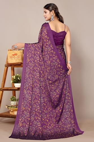 Image of MIRCHI FASHION Saree for Woman Chiffon Georgette Floral Printed | Breathable Lightweight Sari for Office Use and Farewell Ceremonies with Blouse Piece