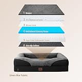 EHEYCIGA Orthopädisches Hundebett Kleine Hunde, 76x51x16.5cm, Memory Foam Waschbar und Wasserdicht Hundekorb mit 4 Rändern, Hundesofa Hundecouch rutschfest, Grau/Schwarz
