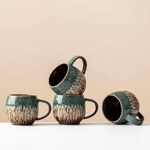 lpylxingyan Large Ceramic Coffee Mug - 13oz Tea Cup, Blue, Set of 4